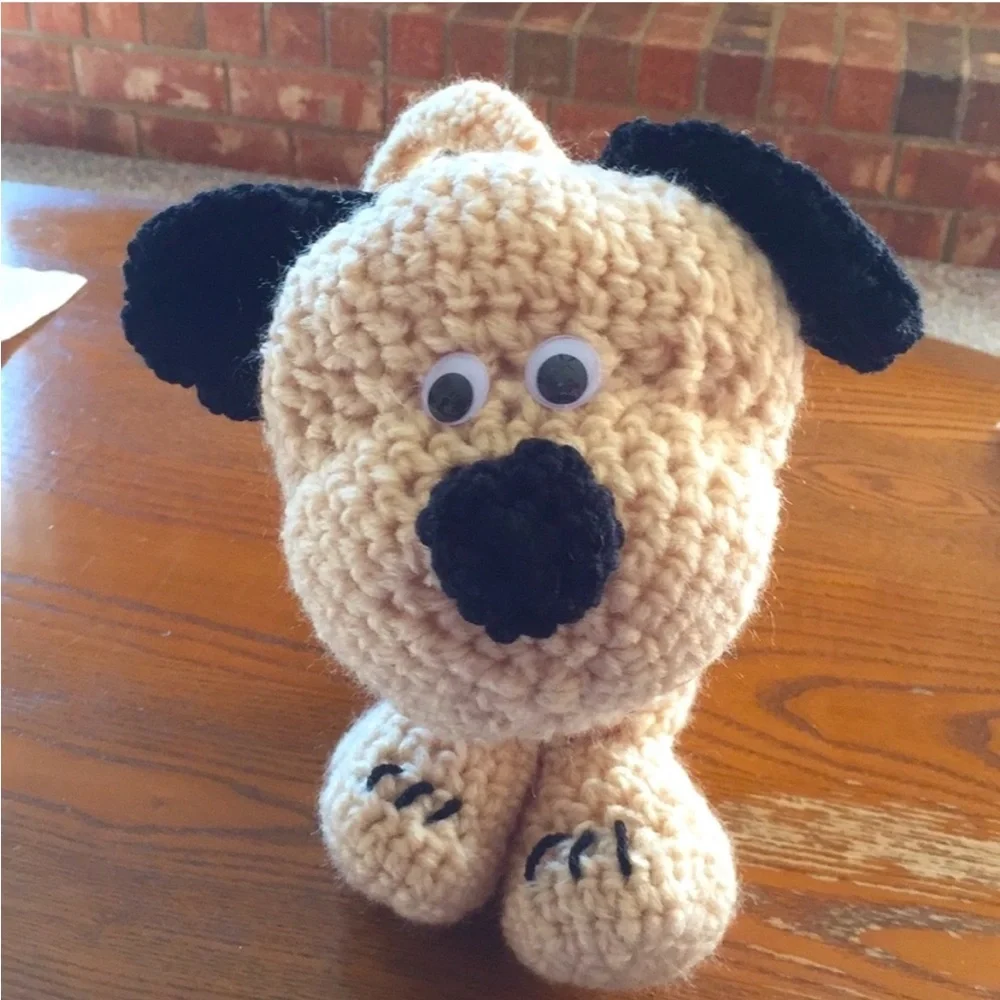 Hand Crafted Crochet Beige and Black Puppy Dog Purse Children’s Carry Toy